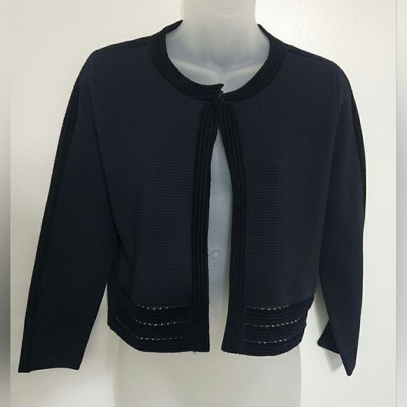 Diane Von Furstenberg DVF Black Wool Rayon Crop Evening Jacket Size Small - Picture 4 of 5